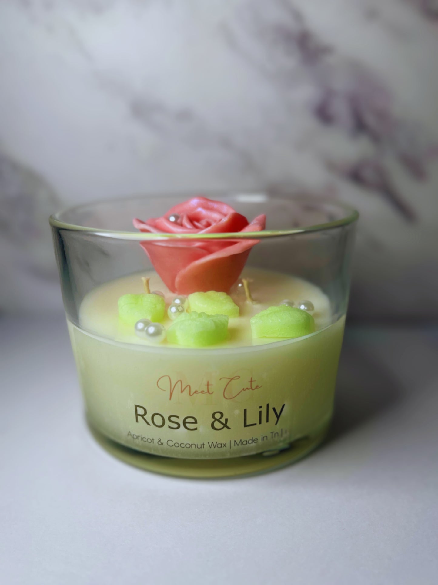 Rose & Lily| Apricot Coconut Candle 12oz Jar Candle | Floral Scented Candle| Handmade Gift for Home or Spa