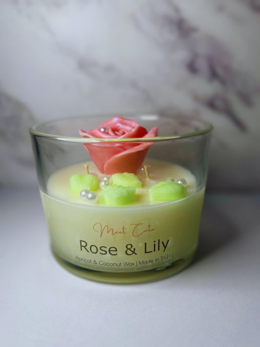 Rose & Lily| Apricot Coconut Candle 12oz Jar Candle | Floral Scented Candle| Handmade Gift for Home or Spa